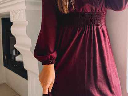 Womens Long Sleeve Maxi Tier Dress - Black Cherry