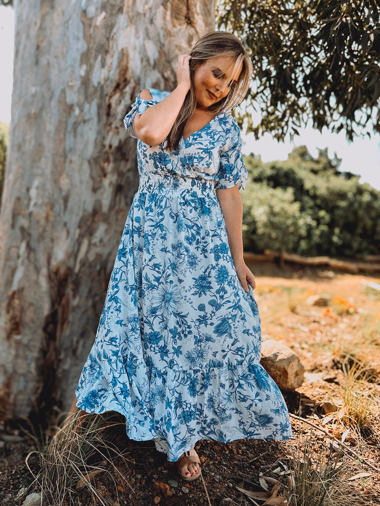 Womens Knotted Short sleeve Maxi Tier Dress - The Prayer