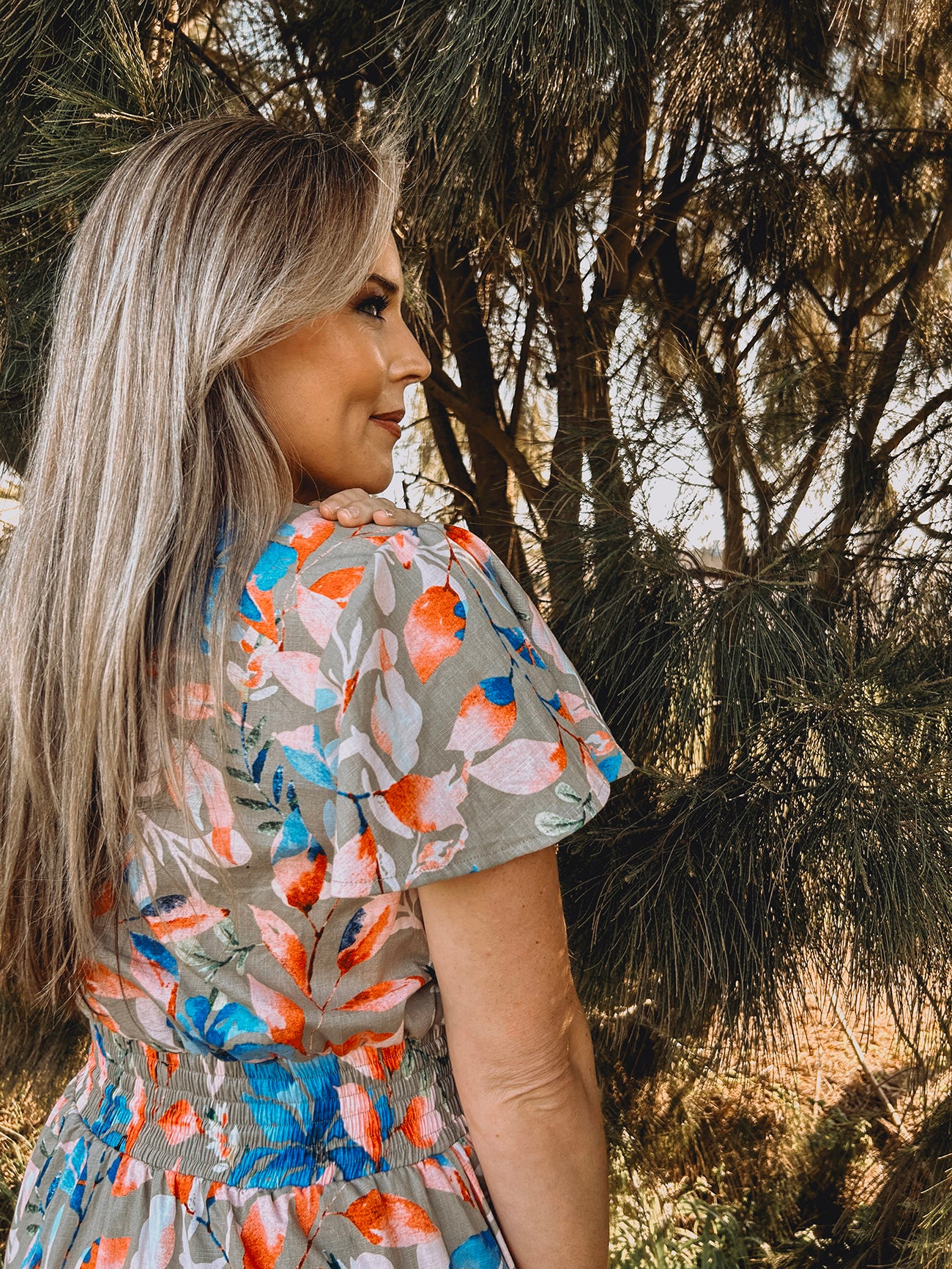 Womens Short sleeve Maxi Tier Dress - Wheat Harvest Floral (limited edition)