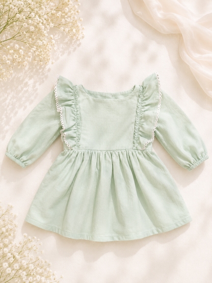 Paisley Long Sleeve Dress with belt - Pistachio