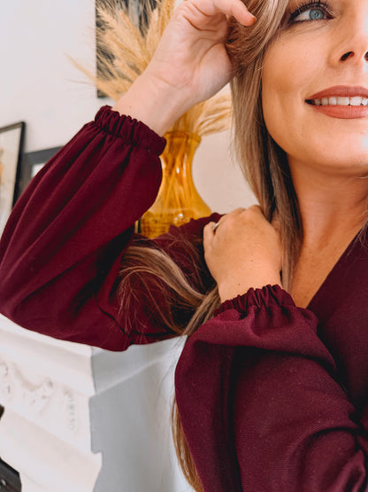 Womens Long Sleeve Maxi Tier Dress - Black Cherry