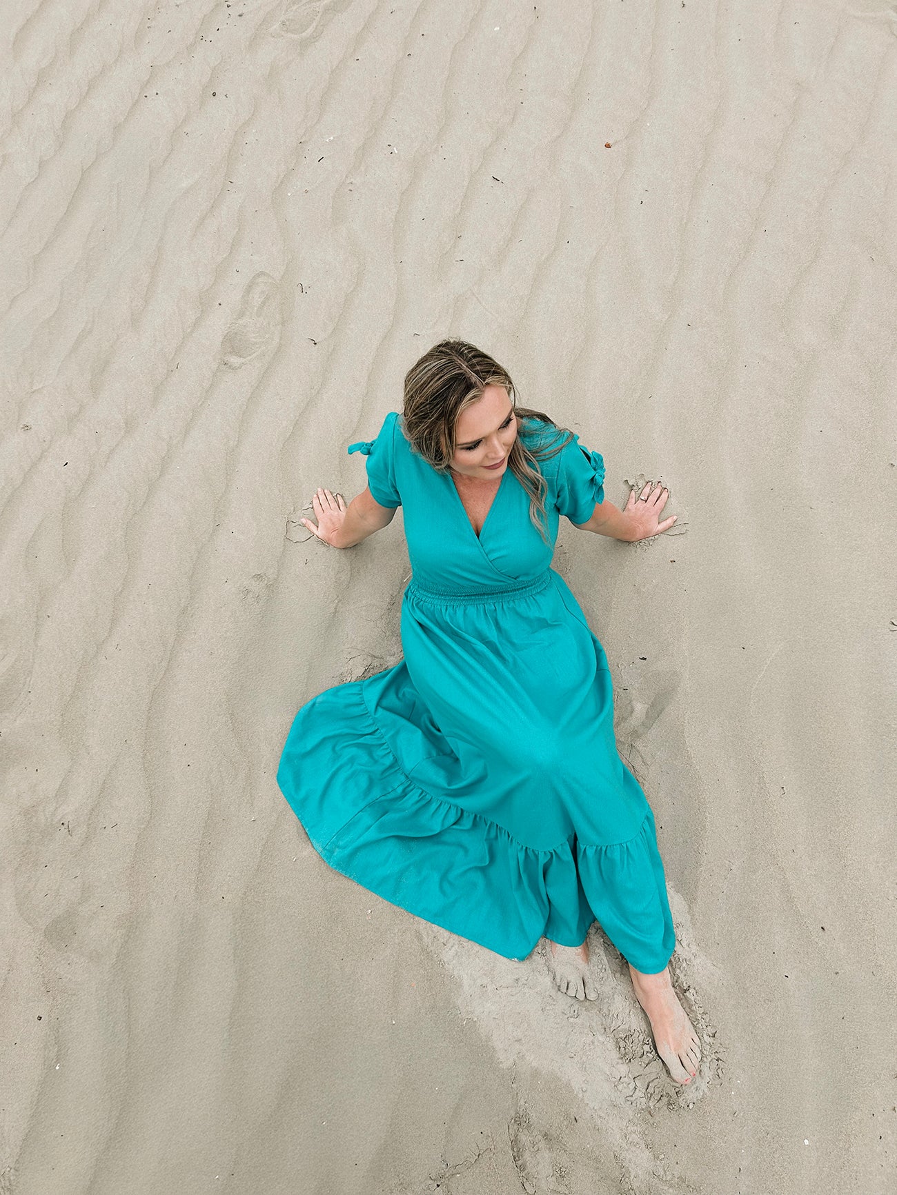 Womens Knotted Sleeve Maxi Tier Dress - Aquamarine