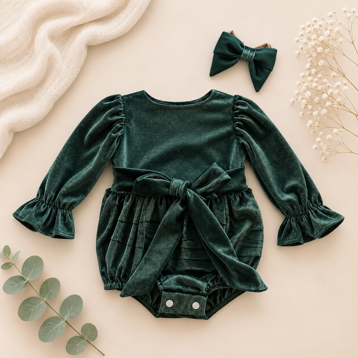 Teal long sleeve Romper - accessories sold separately