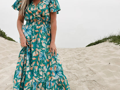 Womens Short sleeve Maxi Tier Dress - Ocean Reef (limited edition)