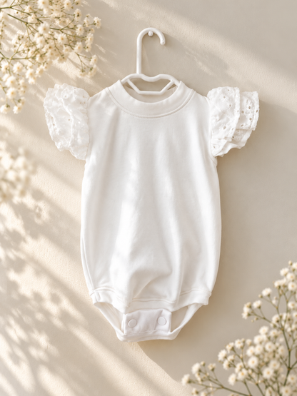 Cream Anglaise Short Sleeve Frilly Onesie (matching items sold seperately)