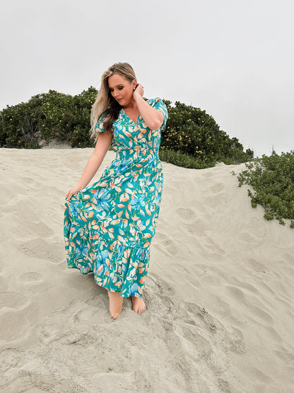 Womens Short sleeve Maxi Tier Dress - Ocean Reef (limited edition)
