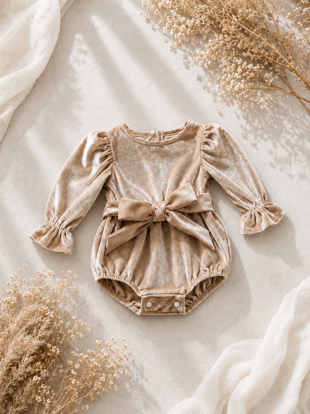 Champagne long sleeve Romper - accessories sold separately