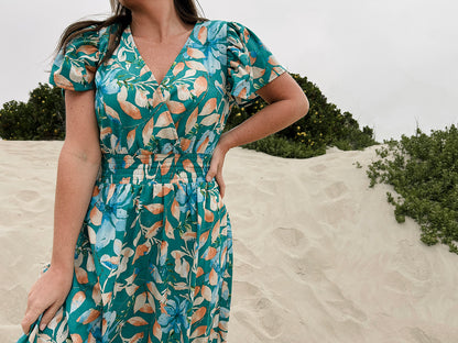 Womens Short sleeve Maxi Tier Dress - Ocean Reef (limited edition)