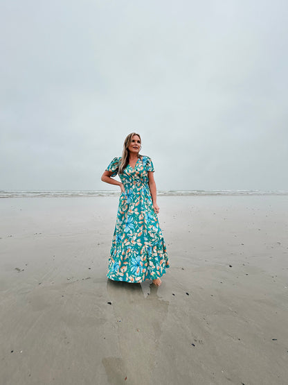 Womens Short sleeve Maxi Tier Dress - Ocean Reef (limited edition)