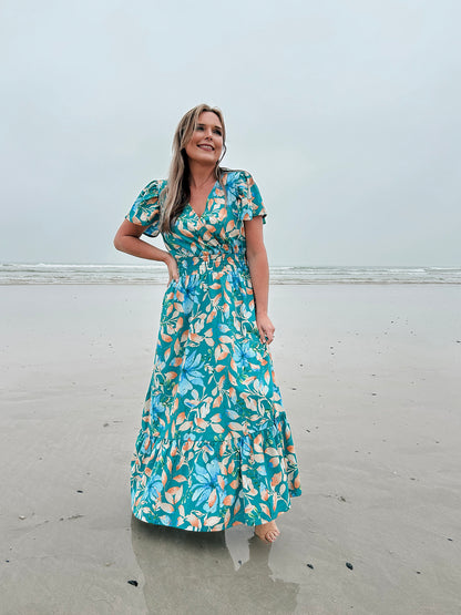 Womens Short sleeve Maxi Tier Dress - Ocean Reef (limited edition)