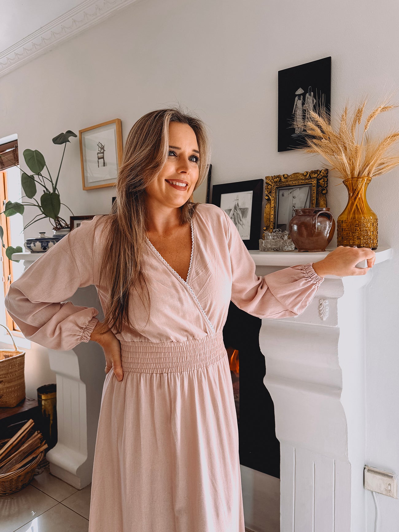 Womens Long Sleeve Maxi Tier Dress - Pink Promise