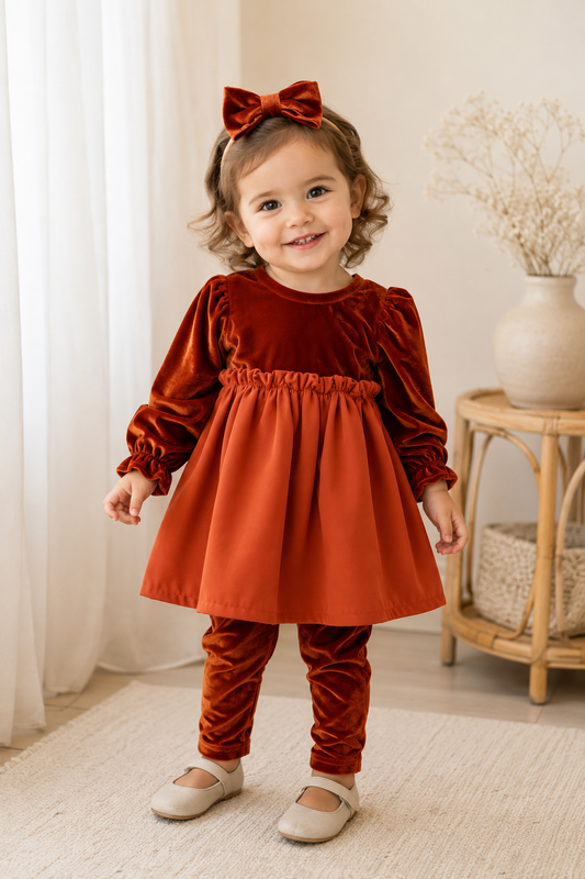 Aurelia Dress - Burnt Orange (accessories + tights sold separately)