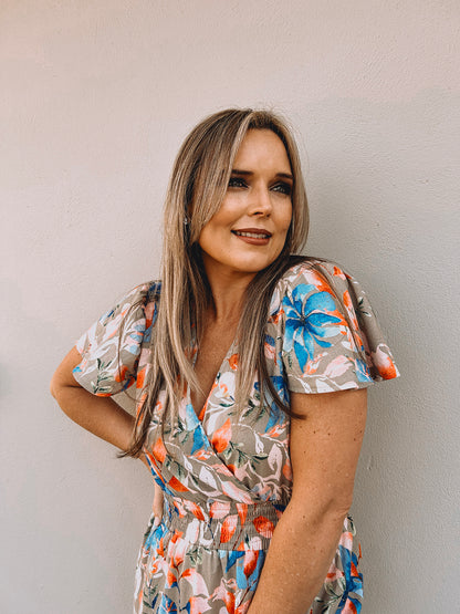 Womens Short sleeve Maxi Tier Dress - Wheat Harvest Floral (limited edition)