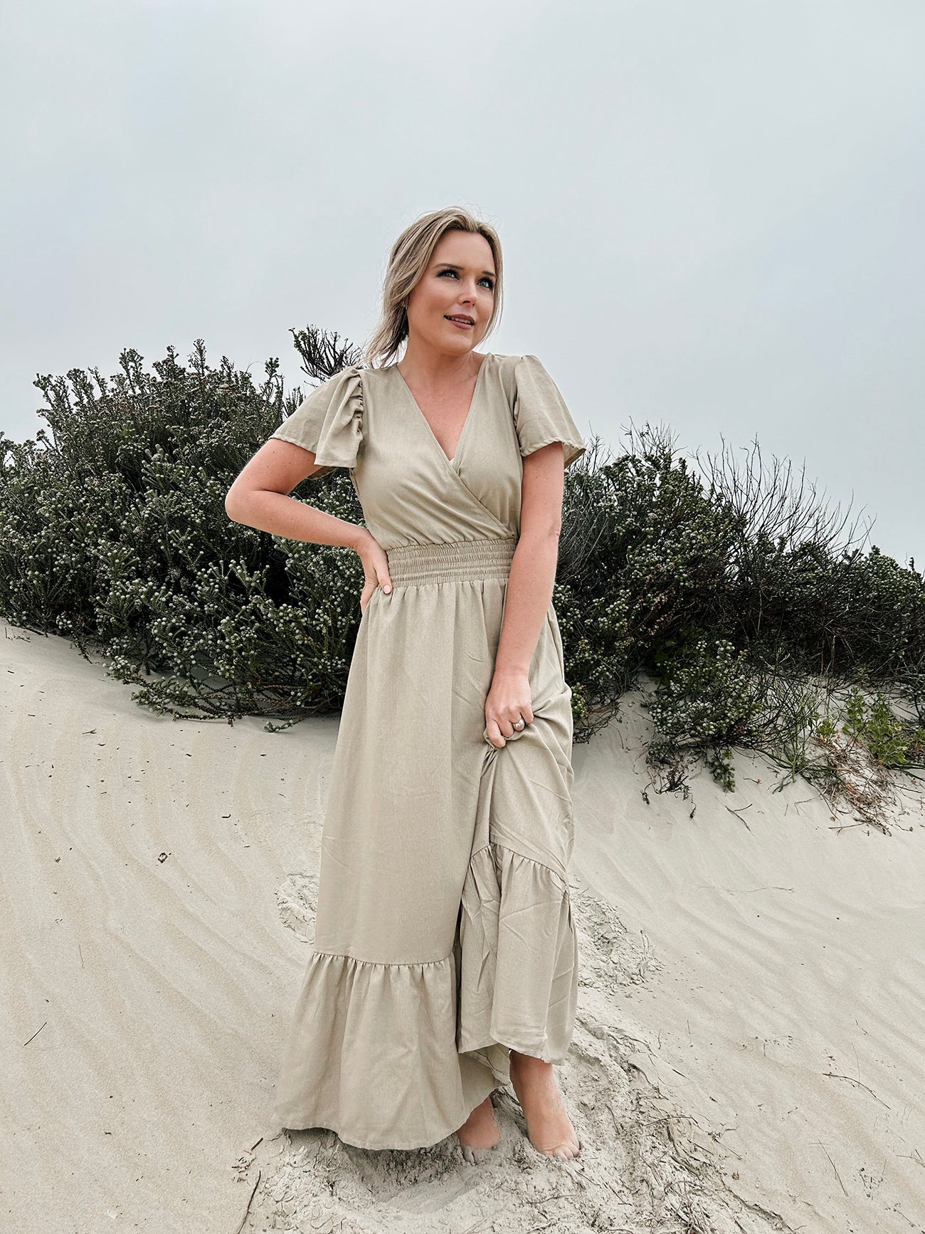 Womens short Sleeve Maxi Tier Dress - Wheat Harvest