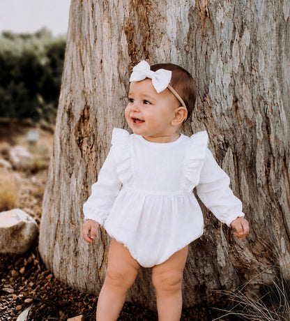 Paisley Long Sleeve Romper - White Linen (accessories sold separately)