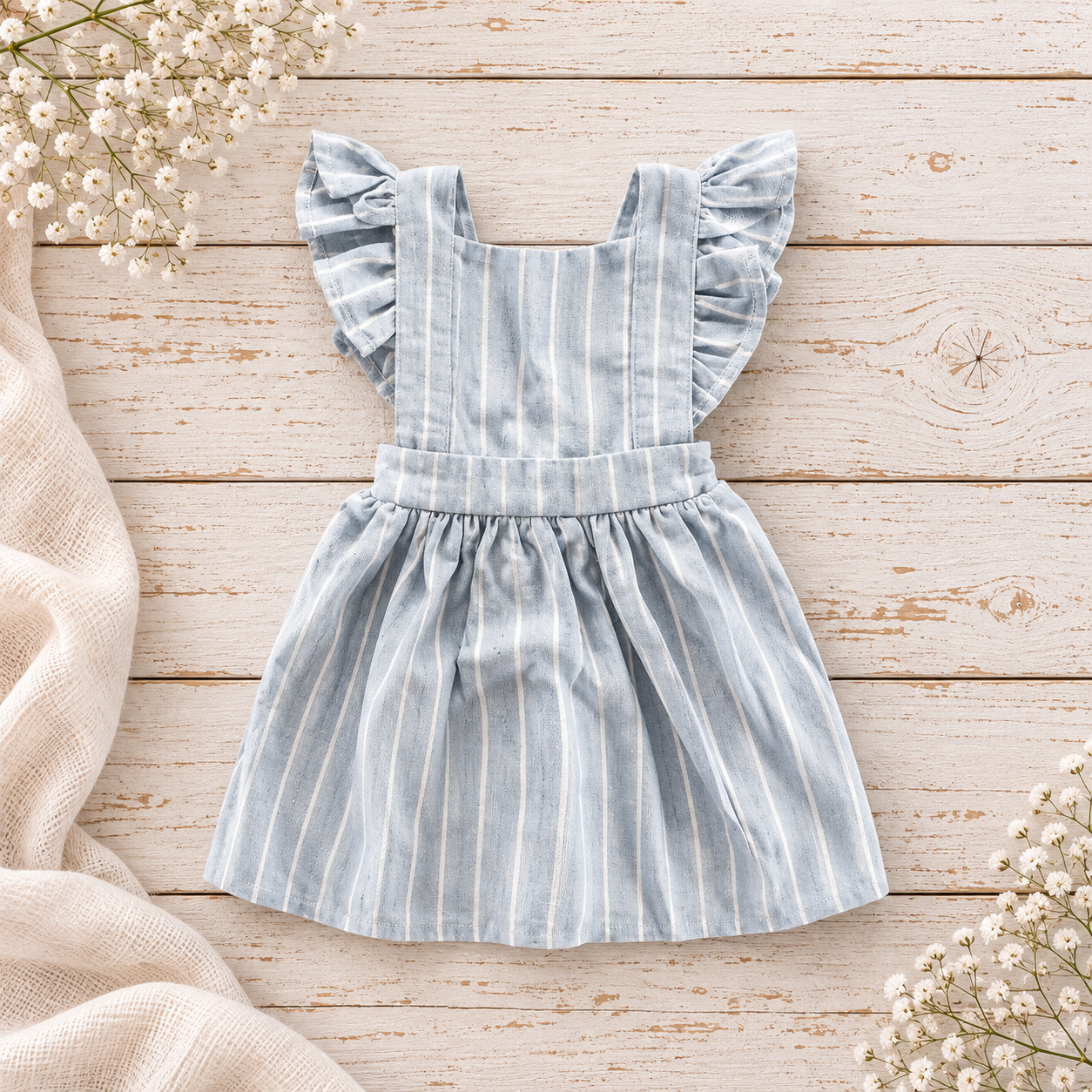 Resort Blue/White Frilly Dungaree Dress (matching items sold separately)