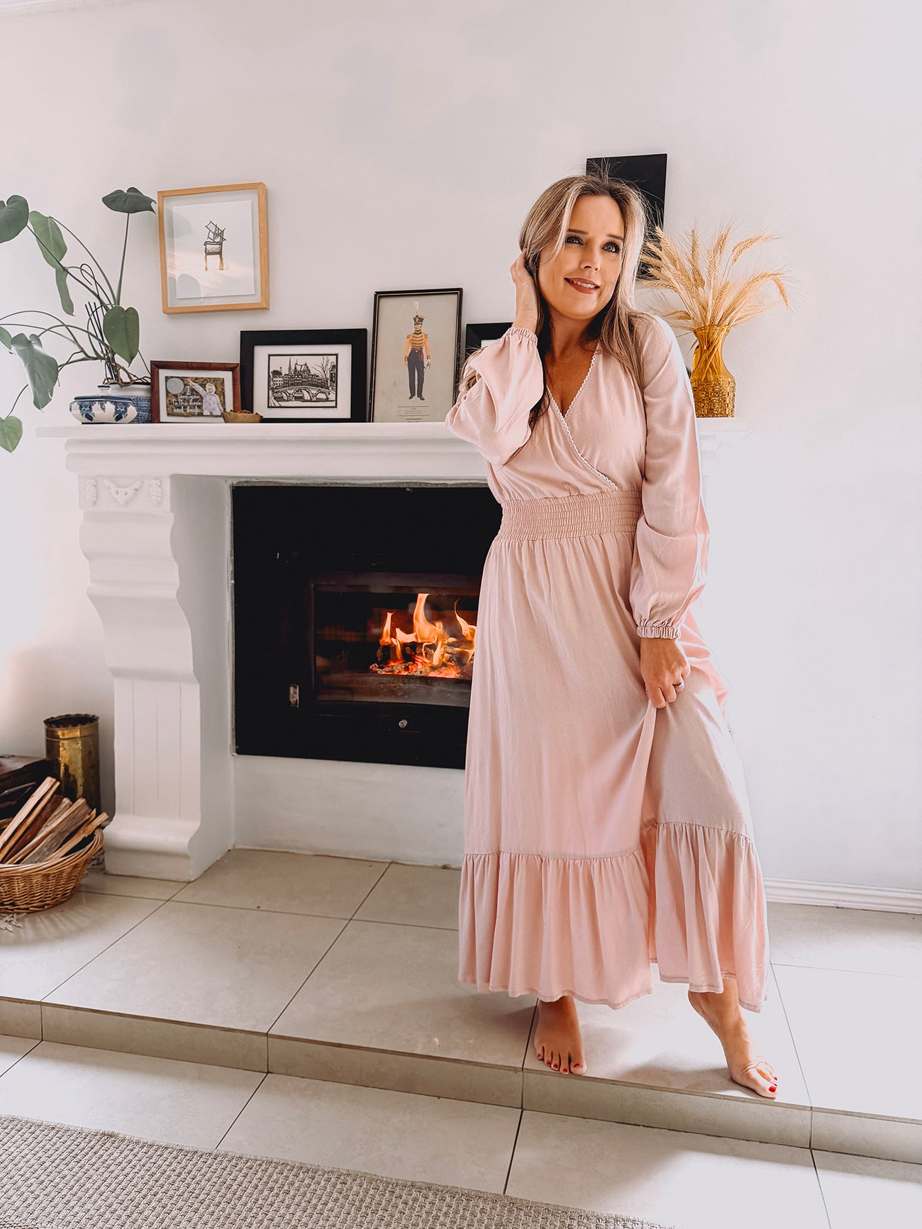 Womens Long Sleeve Maxi Tier Dress - Pink Promise