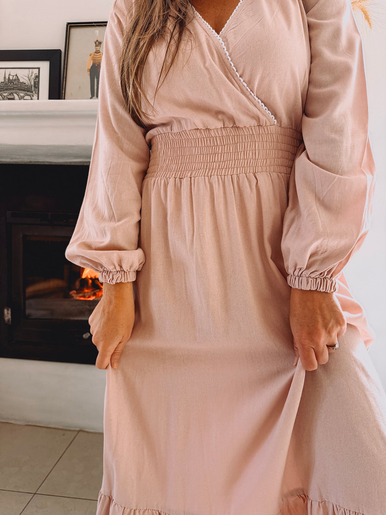 Womens Long Sleeve Maxi Tier Dress - Pink Promise