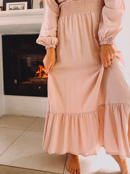 Womens Long Sleeve Maxi Tier Dress - Pink Promise