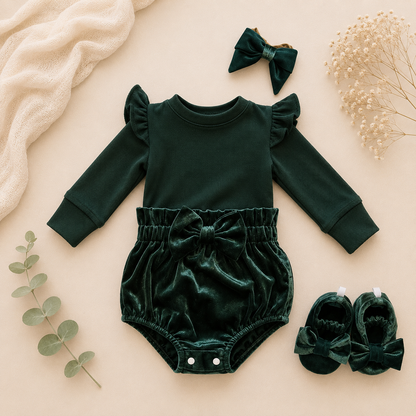 Velvet Teal high waist Bloomer with bow (onesie + accessories sold separately)