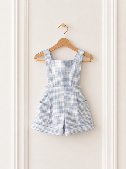 Check Blue/White Dungaree (onesie + bow tie sold separately)