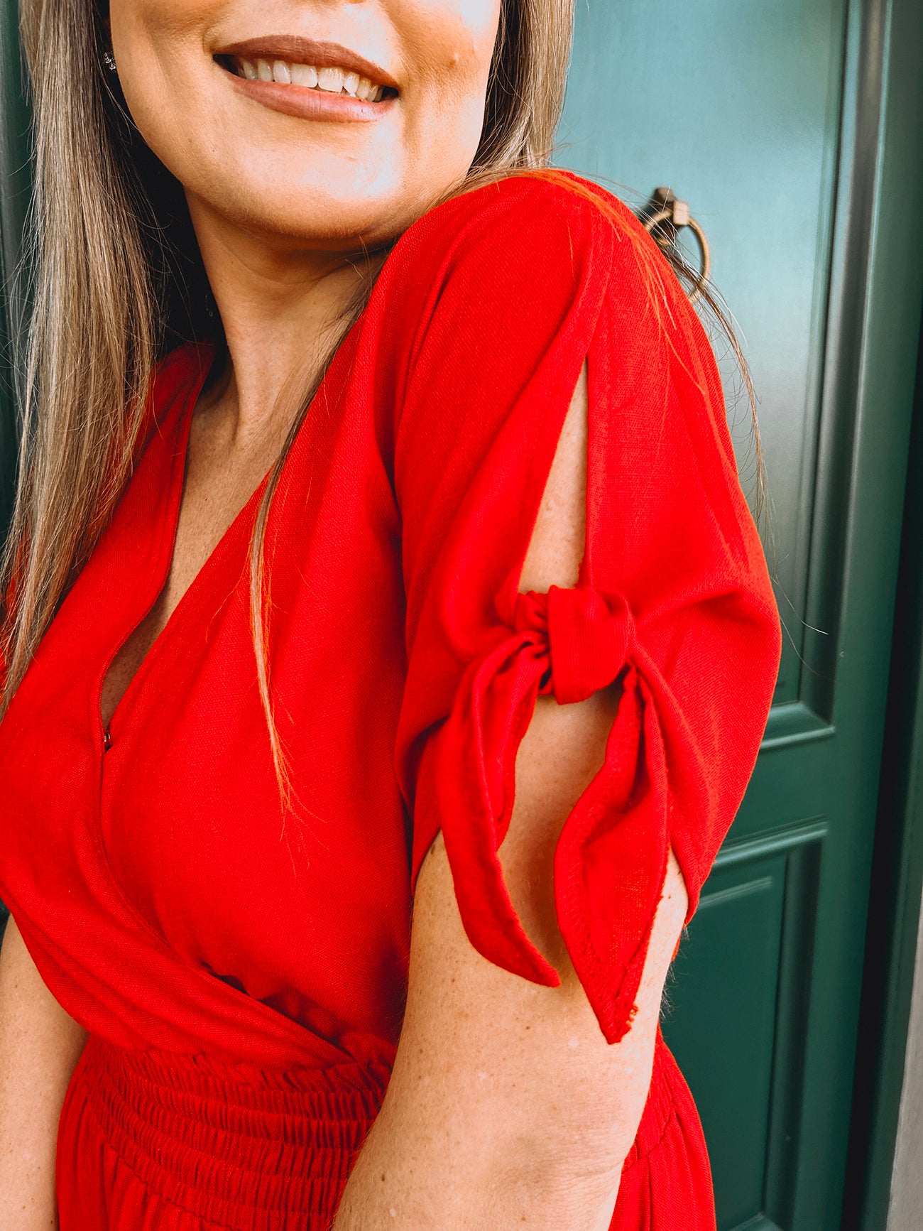 Womens Knotted Sleeve Maxi Tier Dress - Forget me not Red