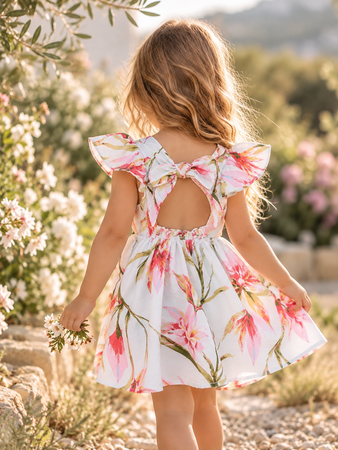 Open Back Frilly Dress - Powder Blue Fields