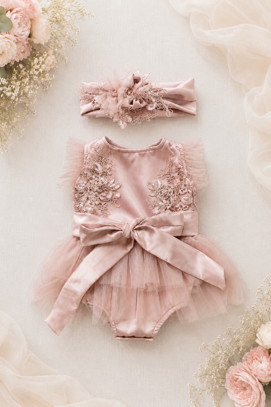 Dusty Pink Ballerina Tutu Romper + headband