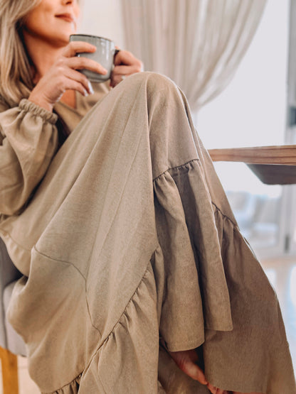 Womens Long Sleeve Maxi Tier Dress - Wheat Harvest