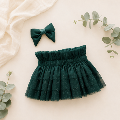 Gathered Tutu Glitter Skirt - Teal (matching items sold separately)