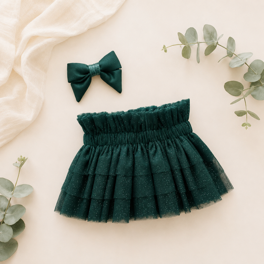 Gathered Tutu Glitter Skirt - Teal (matching items sold separately)