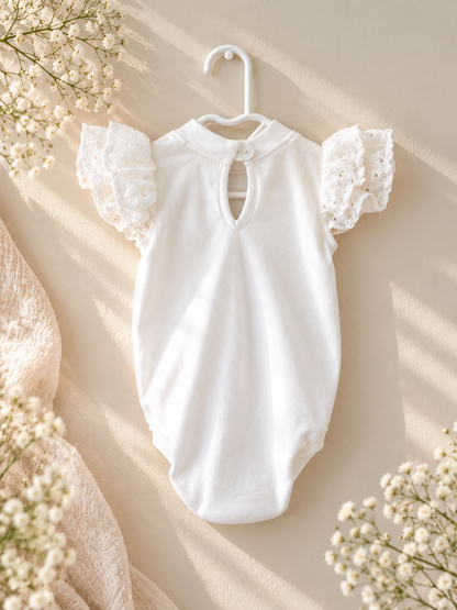 Cream Anglaise Short Sleeve Frilly Onesie (matching items sold seperately)