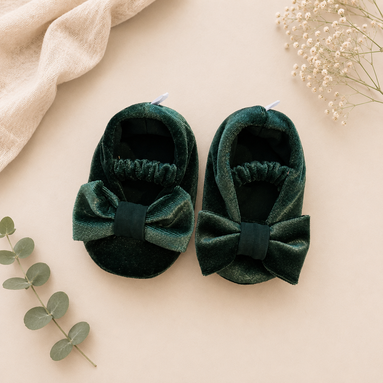 Velvet Soft Sole Shoes with bow - Teal