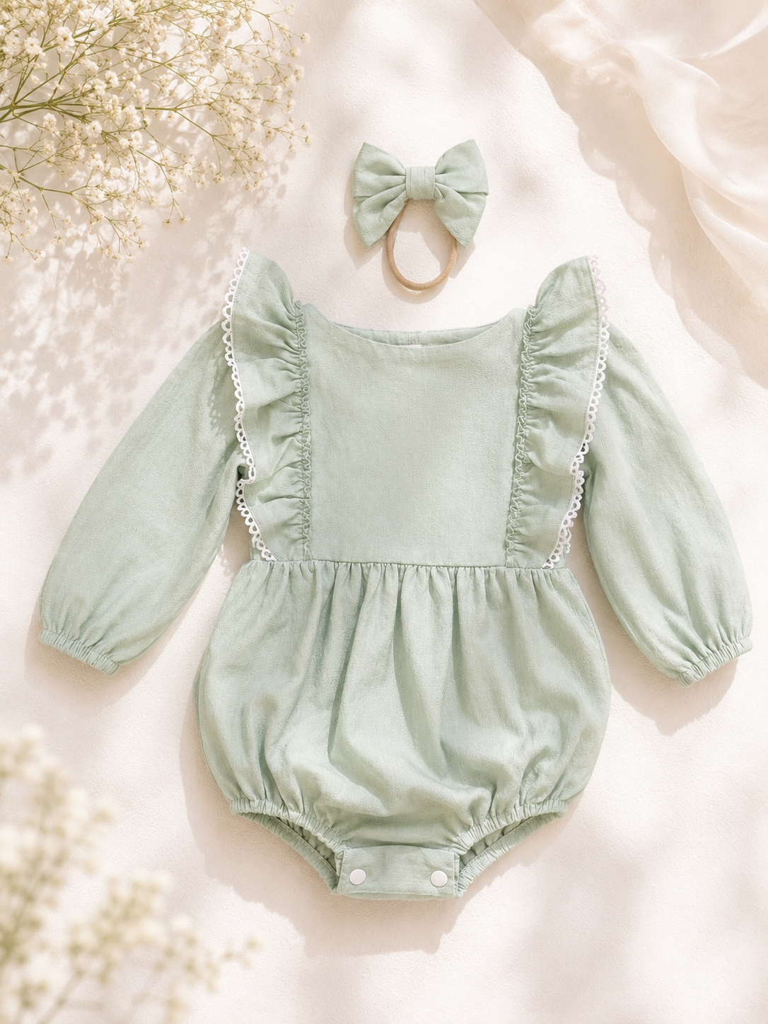 Paisley Long Sleeve Romper - Pistachio (accessories sold separately)