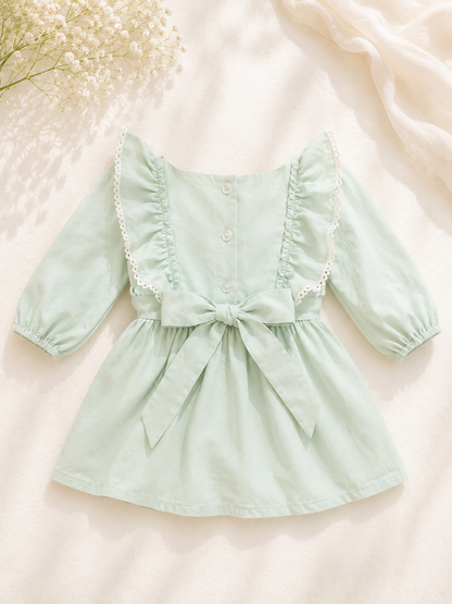 Paisley Long Sleeve Dress with belt - Pistachio