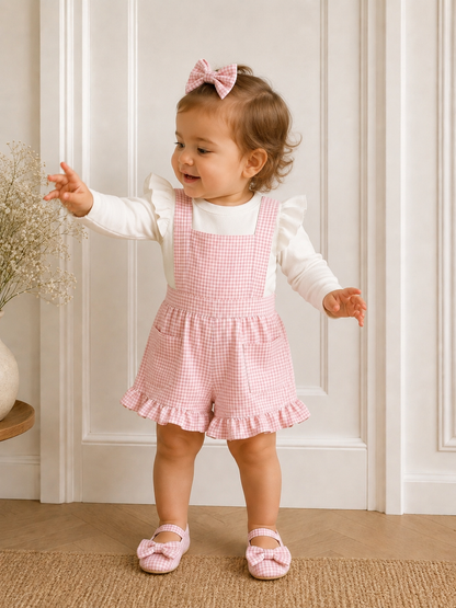 Check Pink/White Frilly Dungaree (onesie + accessories sold separately)