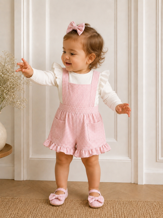 Check Pink/White Frilly Dungaree (onesie + accessories sold separately)