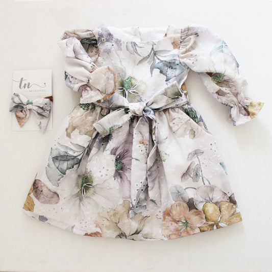 Magnolia Long Sleeve Dress - Anglaise Meadow at Dawn (headband sold separately