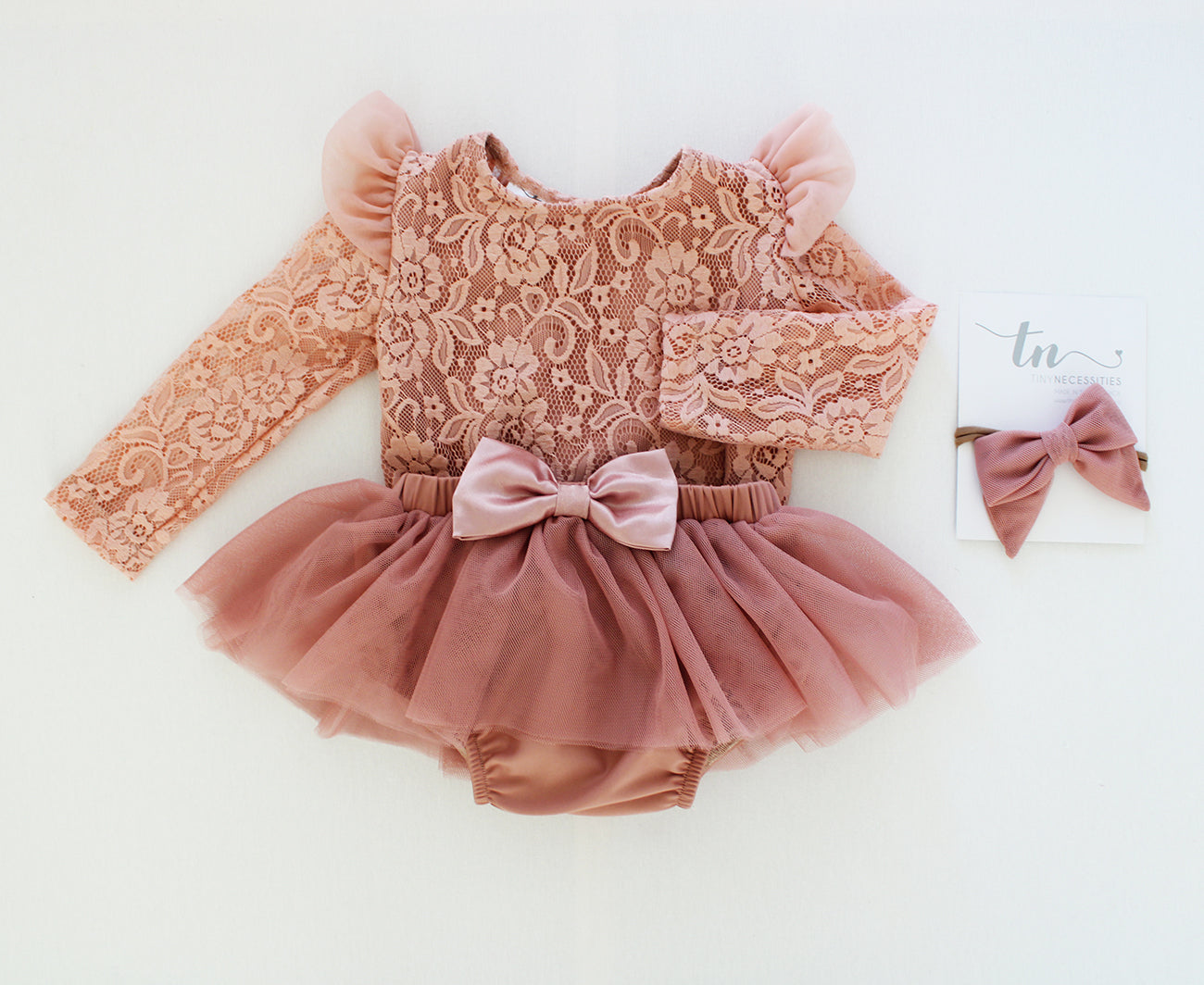 Antoinette Lace Onesie - long sleeve - Antique Rose
