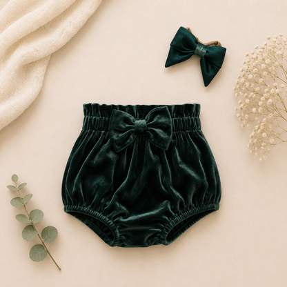 Velvet Teal high waist Bloomer with bow (onesie + accessories sold separately)