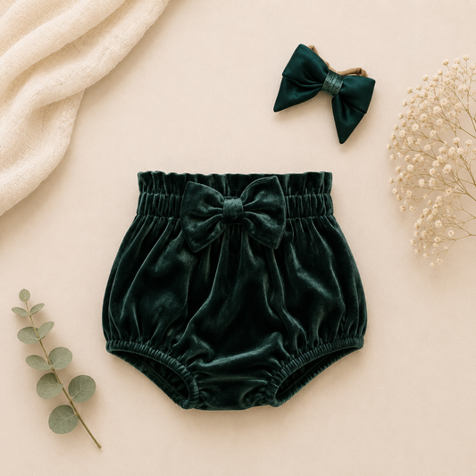Velvet Teal high waist Bloomer with bow (onesie + accessories sold separately)