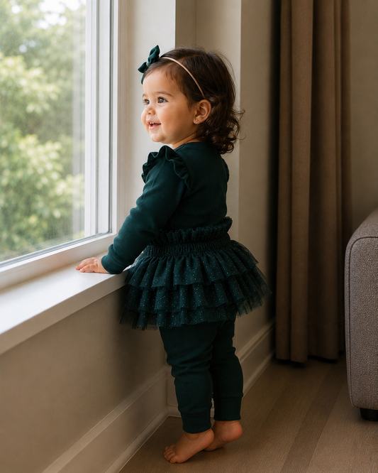 Frilly long sleeve Onesie - Teal (matching items sold separately)