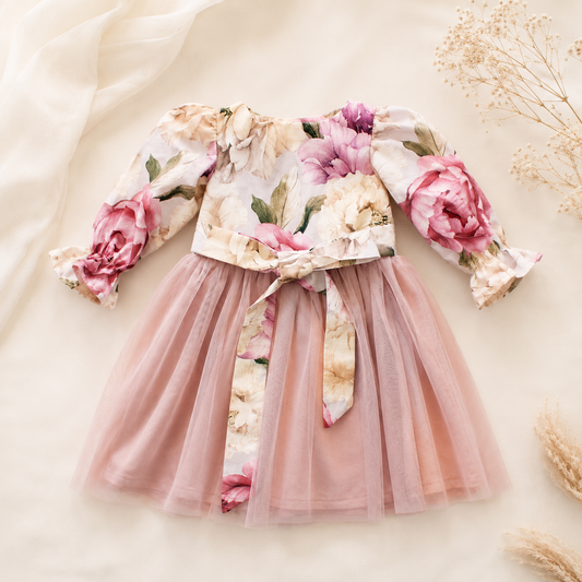 Peonies long sleeve dress