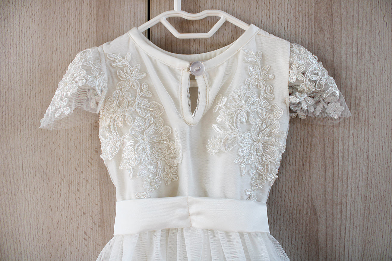 Emily Off-white Beaded Lace Dress/Romper (headband included)