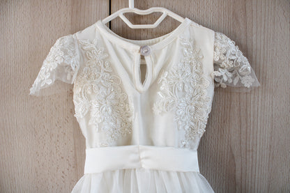 Emily Off-white Beaded Lace Dress/Romper (headband included)