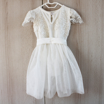 Emily Off-white Beaded Lace Dress/Romper (headband included)