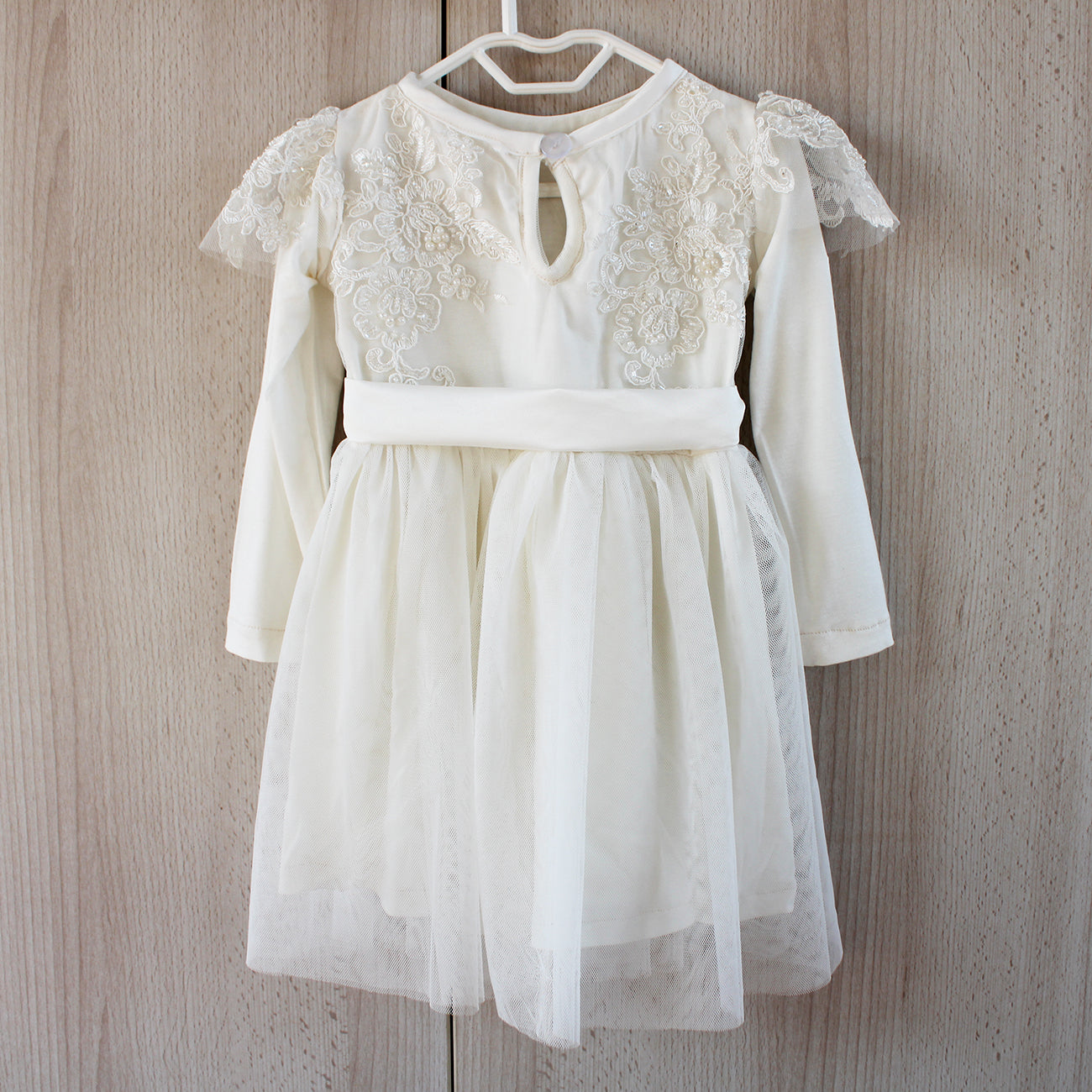 Elizabeth Beaded Lace long-sleeve off-white Dress (headband included)