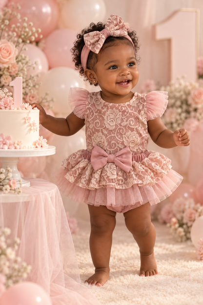 Antoinette Lace Onesie - Blush Pink (Tutu bloomer + accessories sold separately)