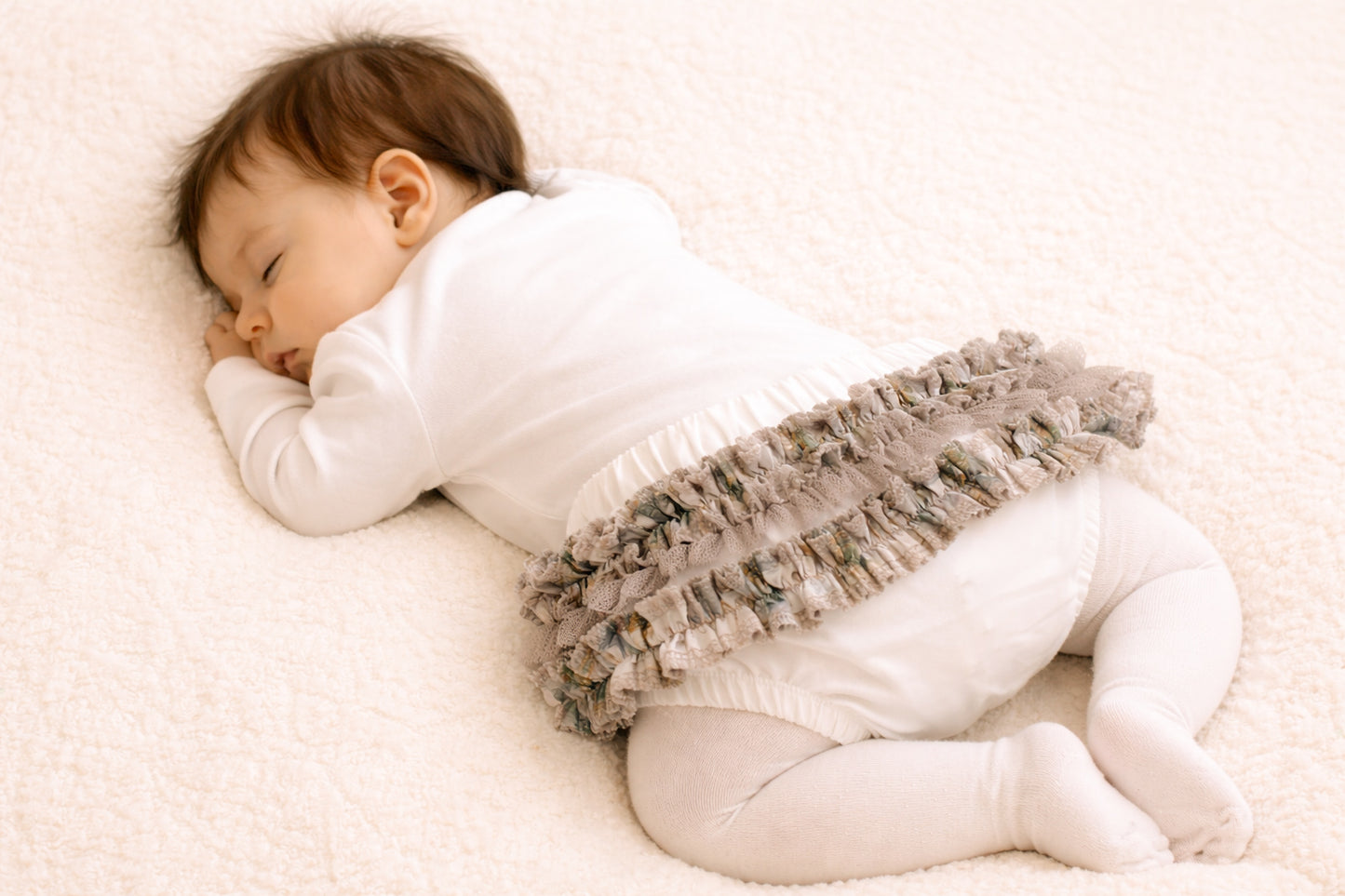 Frilly Bum Bloomer with Headband - White/Grey (sold as a set)