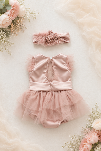 Dusty Pink Ballerina Tutu Romper + headband